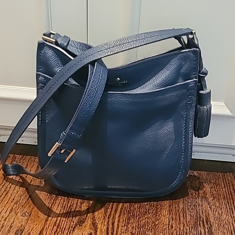 Kate Spade Navy Leather "Orchard Street - Small Hemsley" Crossbody Bag